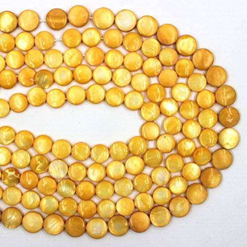 Image of HAAMIIQII 12mm Dyed Yellow Coin Sea Shell Beads Semi Precious Loose Gemstone Beads for Jewelry Making Strand 15 Inch (31-33pcs)
