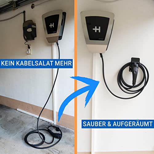 EVify platzsparende Typ 2 Wandhalterung • Wallbox Kabelhalter • Widerstandfähige Kabelhalterung aus rostfreiem Stahl für Wallbox & Elektroauto