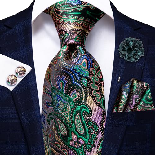 Image of Hi-Tie 5Pcs Mens Solid Color Silk Tie Satin Pretied Bowtie Lapel Pin for Men Handkerchief Cufflink Wedding Gift Box