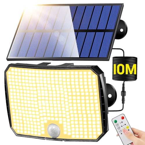 Focos Led Exterior Solares,【318LED/10M/5Modos】Luz Solar Exterior Jardin, 2200mAh 8-12 Horas de Uso IP65 Luz Solar Luces Solares Jardin, Solar Lights Outdoor Foco Solar Lampara Solar luces Solares