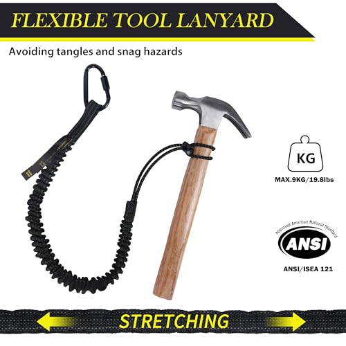 Image of TRSMIMA Safety Tether Lanyard Tool - Fall Protection Retractable Lanyard with Single Aluminum Screw Lock Carabiner Metal Buckle Adjustable Loop End Maximum Weight Limit 17.6lb