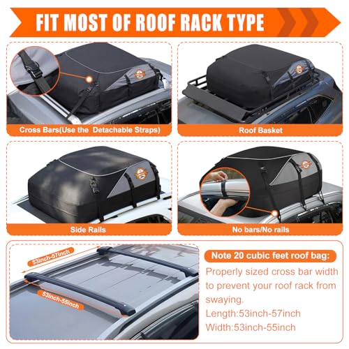 Image of Sailnovo Rooftop Cargo Carrier roof Bag, 20 Cuft fit Cars with /Without Rack