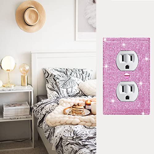 Image of 4 Pcs Shiny Silver Pink Wall Plate Cover Decorative Light Switch Cover Single Toggle Rhinestones Outlet Cover