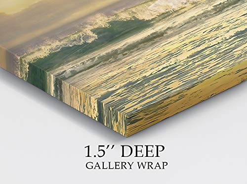 Renditions Gallery Canvas Beach Decor Fake Window View Pitures For Home Ocean Sunset Waves Hanging Artwork For Bedroom Living Room Kitchen Walls - 18"X27" Lt03 #TOP4