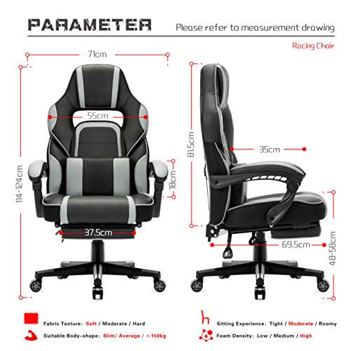 IntimaTe-WM-Heart-Silla-Gaming-Silla-Ergonomica-para-Gamers-Oficina-Silla-con-Reposapies-Plegable-Cojin-Lumbar-Comfortable-para-Trabajo-y-Siesta-Carga-Maxima-150kg-Gris