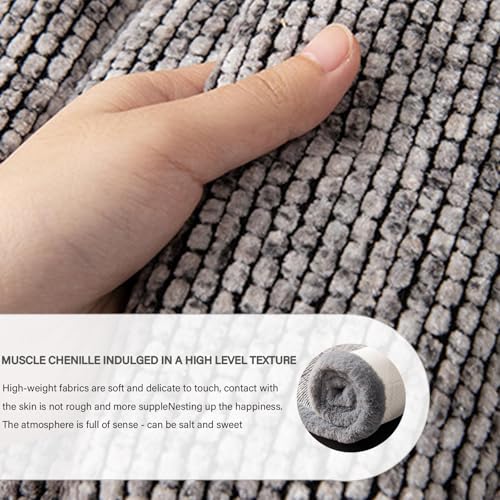 Housse de canapé sectionnel gris 70x210 en chenille anti-glisse - 3