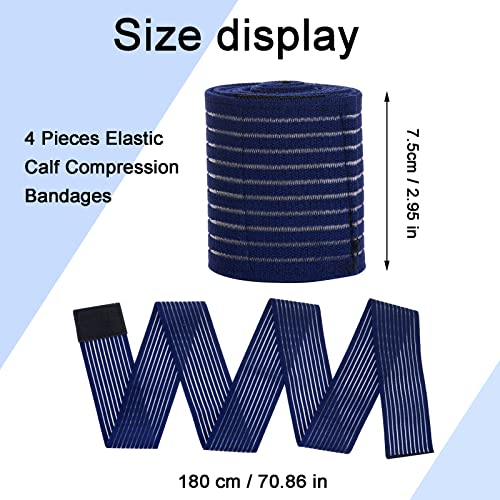 Rbenxia 4 Pieces Of Navy Blue Elastic Calf Compression Bandage Adjustable Leg Compression Sleeve Knee Wraps Brace Support Bands For Stabilising Ligament, Joint Pain, Sport (180 Cm) #TOP1