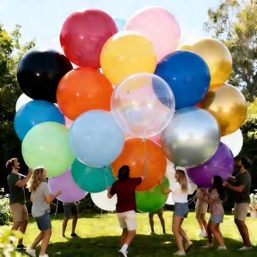 Image of 40 Pcs 36 Inch Giant Balloons Latex Large Assorted Colorful Rainbow Big Balloon Bulk 18 Kinds Color for Birthday Wedding Baby Shower Anniversaries Store Party Decorations