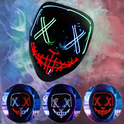 BOMLY Halloween Purge Mask Light Up Scary Mask EL Wire LED Masks for Festival Party Gifts