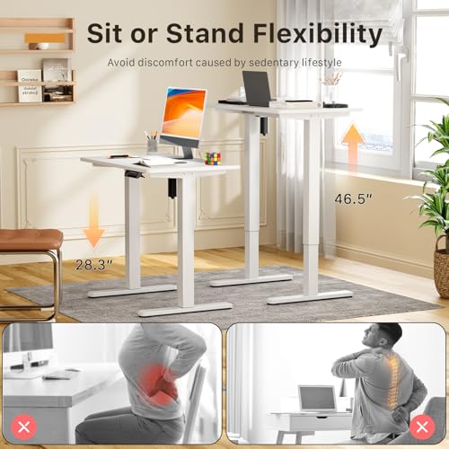 Image of JOY worker Small Electric Standing Desk, 31.5 inch x 20 inch Whole Piece Height Adjustable Desk with Memory Controller, White Sit to Stand Workstation for Home Office