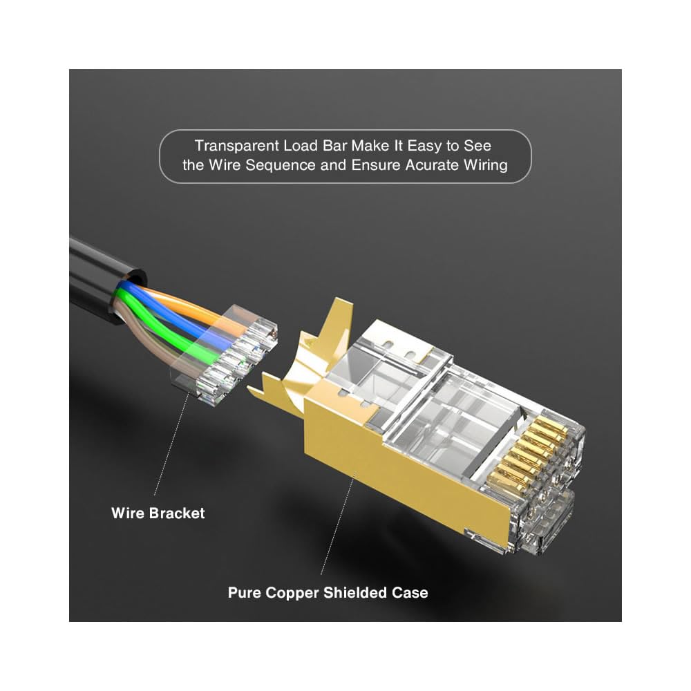 50 Pcs Cat7 Cat7A RJ45 Connectors, Cat7 Cat7A RJ45 Plugs, Sheilded RJ45 8P8C Cat7/Cat7A up to 10Gbps for Ethernet LAN Cable, Gold