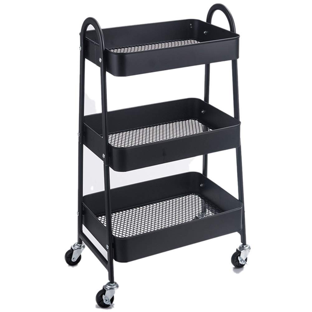 Carrito de servicio rosa de 3 niveles con ruedas de 360 grados para cocina y bar