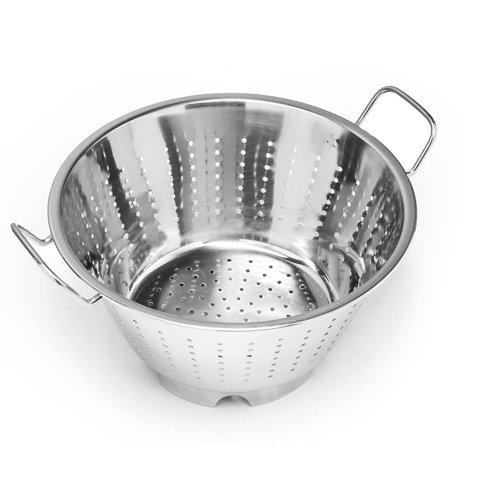 Scolapasta Perforato con Manico Due Manici 32 cm, Acciaio Inossidabile Inox, Colapasta Colabrodo Collino Cucina per Pasta, Verdura, Frutta, Argento