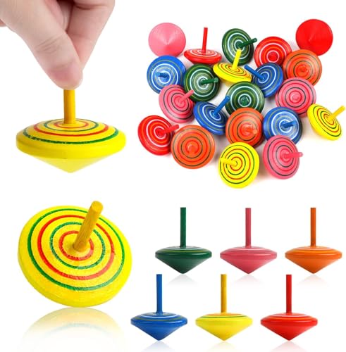 DERAYEE Toupie en Bois,36PCS Toupie Jouet Coloré,Cadeaux pour Les Anniversaires des Enfants ou pour Les Petits Invités(Couleur Aléatoire)