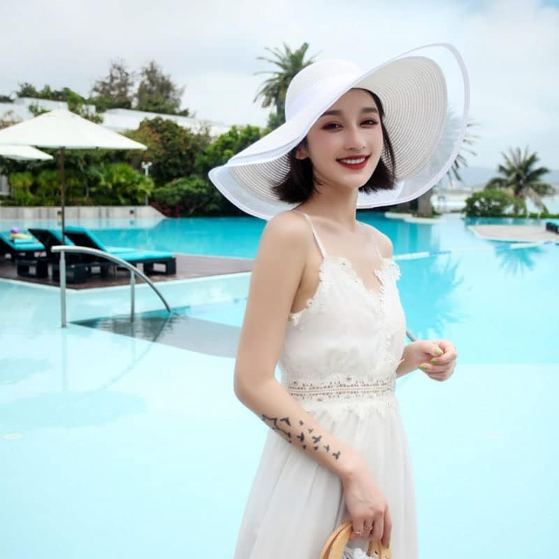 [Ｑixingzhe] サンハット レディース ビーチハット 夏 レディース 大きなひさし 日焼け防止 ガーゼ 麦わら パッチワーク
