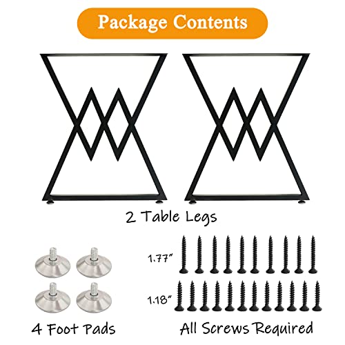 2Pcs Metal Desk Legs 28" H X 24" W, Brandnew Reinforced Diamond Table Legs Of Cast Iron Welding Square Tube, Modern Diy Dining Table Legs, Coffee Table Legs, Metal Legs For All Kinds Of Tables #TOP3