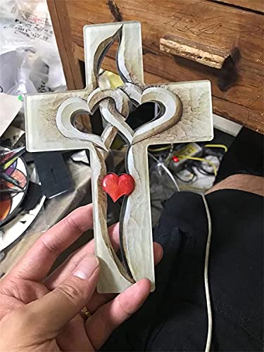 Gesneden kruis verweven hart, hars kruis gesneden antiek ontwerp, en familieleden in de naam van liefde en hoop, voor muur opknoping huis woonkamer decor - Image 7