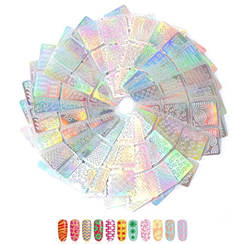 SIOPPKIK Autocollants de modèle de vinyle d'art d'ongle, 144 pièces, 24 feuilles de pochoir nail art,pochoir ongle,décoration ongle,ongles stickers,pochoir ongle nail art reutilisable