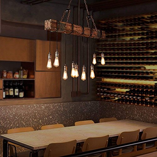 image for KJLARS Farmhouse Chandelier Wood Hanging Industrial Pendant Lighting V