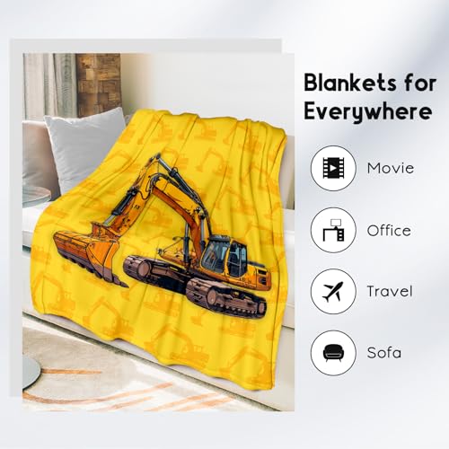 Toddler Blankets for Boys, Cozy Soft Excavator Throw Gifts for Kids, Yellow Flannel Construction Blankets for Bed Couch, 60x80 Inches