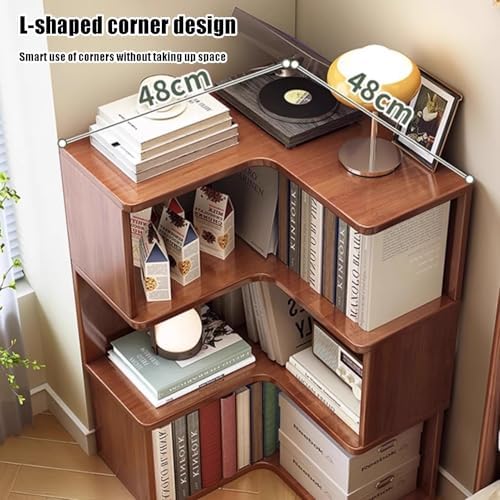 5-Tier Solid Wood Corner Shelf Stand - Modern Open Display Bookcase for Office & Living Room - Multi-Purpose Storage Solution, Stylish Corner Organizer