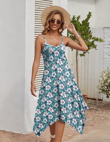 Image of Zeagoo Women Summer Midi Dresses 2026 Hawaiian Bohemian Beach Cover Up Sundress Spaghetti Strap Casual Dress with Pockets