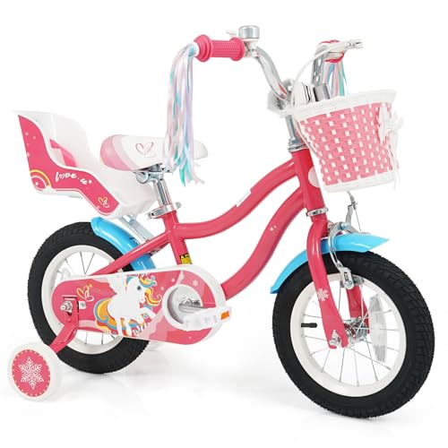 Image of BABY JOY Girls Bike with Streamers & Doll-Seat, Kids Bike for 3-8 Years Old