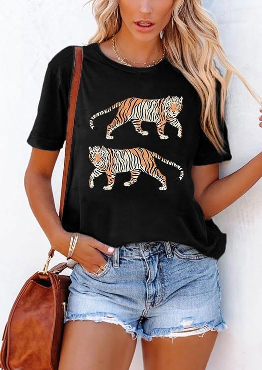 Tiger Shirt Women Vintage Animal Graphic Funny Novelty T-Shirt Casual Short Sleeve Tee Summer Fit Tops3