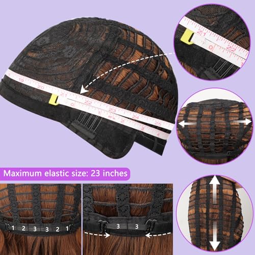 Image of AISI HAIR Curly Bob Wig with Bangs Short Wavy Chestnut Mixed Dark Brown Color Wigs for Women Bob Style Synthetic Heat Resistant Bob Wigs