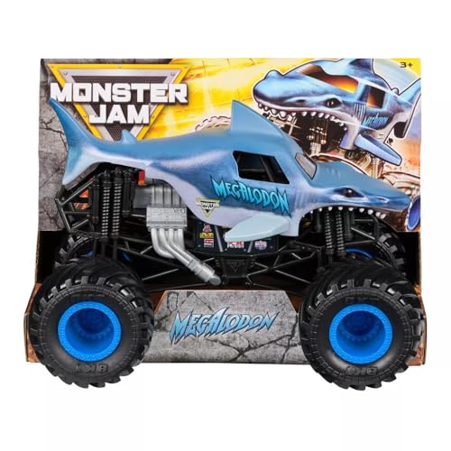 Monster Jam Megalodon - Monster Truck fundido a escala 1:24, coleccionable oficial Spin Master, ruedas grandes, detalles realistas, a partir de 3 años