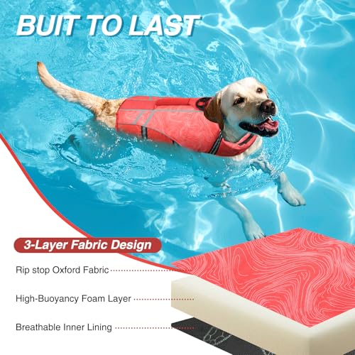 VIVAGLORY Sports Style Hundeschwimmweste, Rettungswesten Für Hunde Bootfahren, Auftrieb & Schwimmhilfe, Schwimmweste, M, Rot
