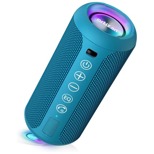 Image of Ortizan Portable Bluetooth Speaker, IPX7 Waterproof, Wireless, Big Sound and Deep Bass, 24W Stereo, TWS Pairing, 30Hrs Playtime, Bluetooth 5.3, RGB Lights, for Home /Party /Outdoor /Beach (X10 Blue)
