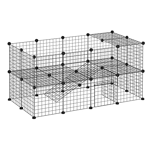 Pawhut Cage Parc enclos pour Animaux domestiques L 146 x l 73 x H 73 cm modulable 2 Niveaux 36 Panneaux Bords arrondis Fil métallique Noir