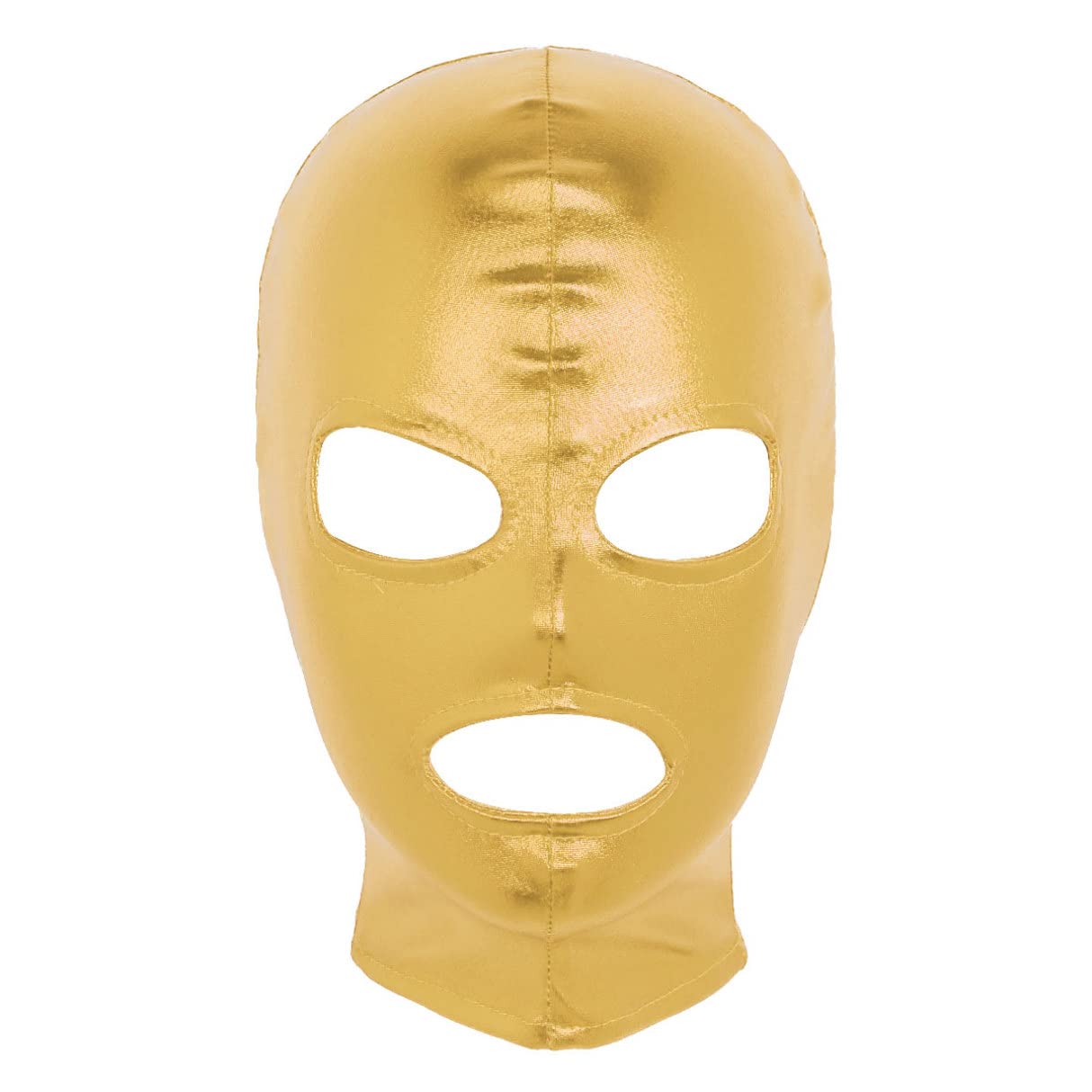 YiZYiF Unisex Adult Full Cover Hood Mask Elastic Latex Shiny Metallic Open Eyes Mouth Hood Headgear Fancy Dress Accessory Gold One Size