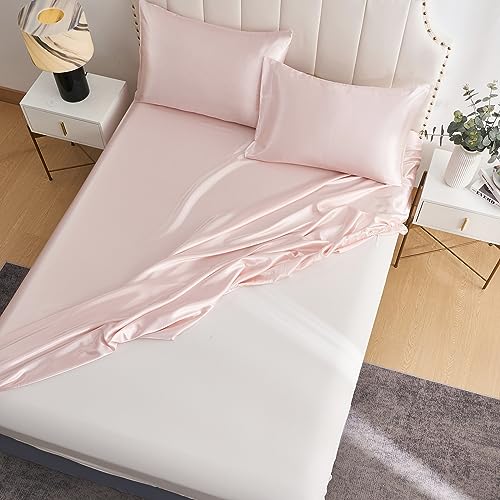 DuShow Fitted Sheet Super King-Deep Pocket Satin Silky Bed Sheet,Breathable Soft and Comfortable-Wrinkle,Fade,Satin and Abrasion Resistant(Super King,Blush Pink) - Image 4
