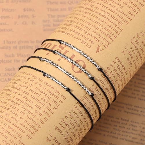 Ldurian Morse Code Bracelet, Dad Mom Brother Sister Daughter Son Friend Morse Code Bracelets, Adjustable String Matching Beads Secret Message Jewelry2