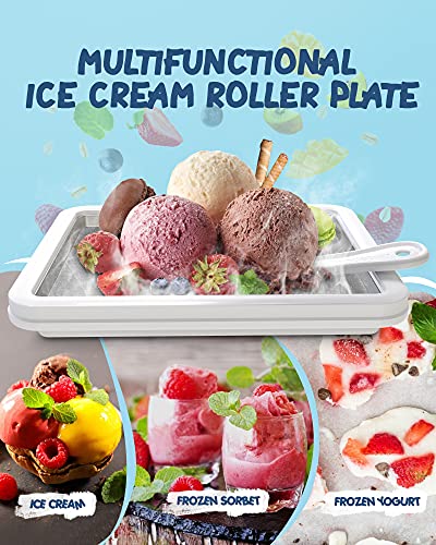 Neretva Ice Cream Maker, Ice Cream Roller Plate With 2 Spatulas for Kids Family, DIY Ice Cream Anti-Griddle Pan Perfect For Handmade Ice Cream, Frozen Yogurt, Sorbet, Gelato, Healthy And Fun, White - Thumbnail 6