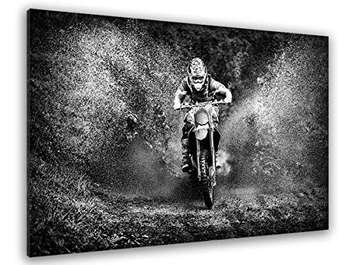 Hexoa Tableau deco moto cross - Made in France - Toile imprimée - 80x50