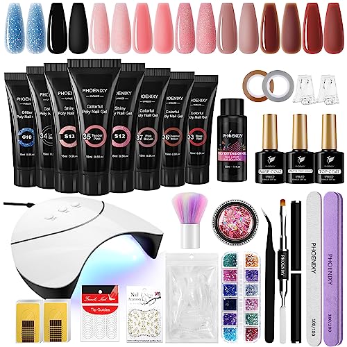 PHOENIXY Poly Nail Gel Kit, 8 Colors 15ml Poly Nail Builder Extension Gel Nail Kit With 36W Nail Lamp
