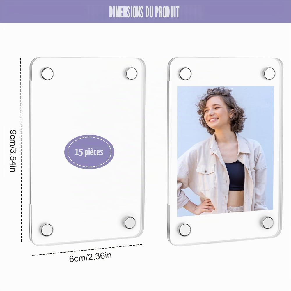 30 Pièces/15 Paires Cadre Photo en Acrylique Transparent, 9 x 6 cm Cadre Photo Magnetique Double Face Cadres Photo Sans Cadres Affichage Transparent Bloc d'affichage Magnet Frigo Photo