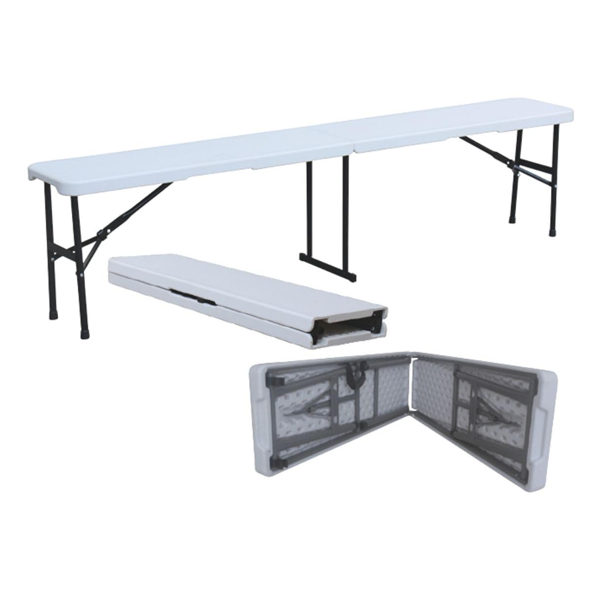 Lot de 2 Bancs de Jardin Pliables Blancs 180 x 28 x 43.5H cm Banc Exterieur Interieur Camping Réception