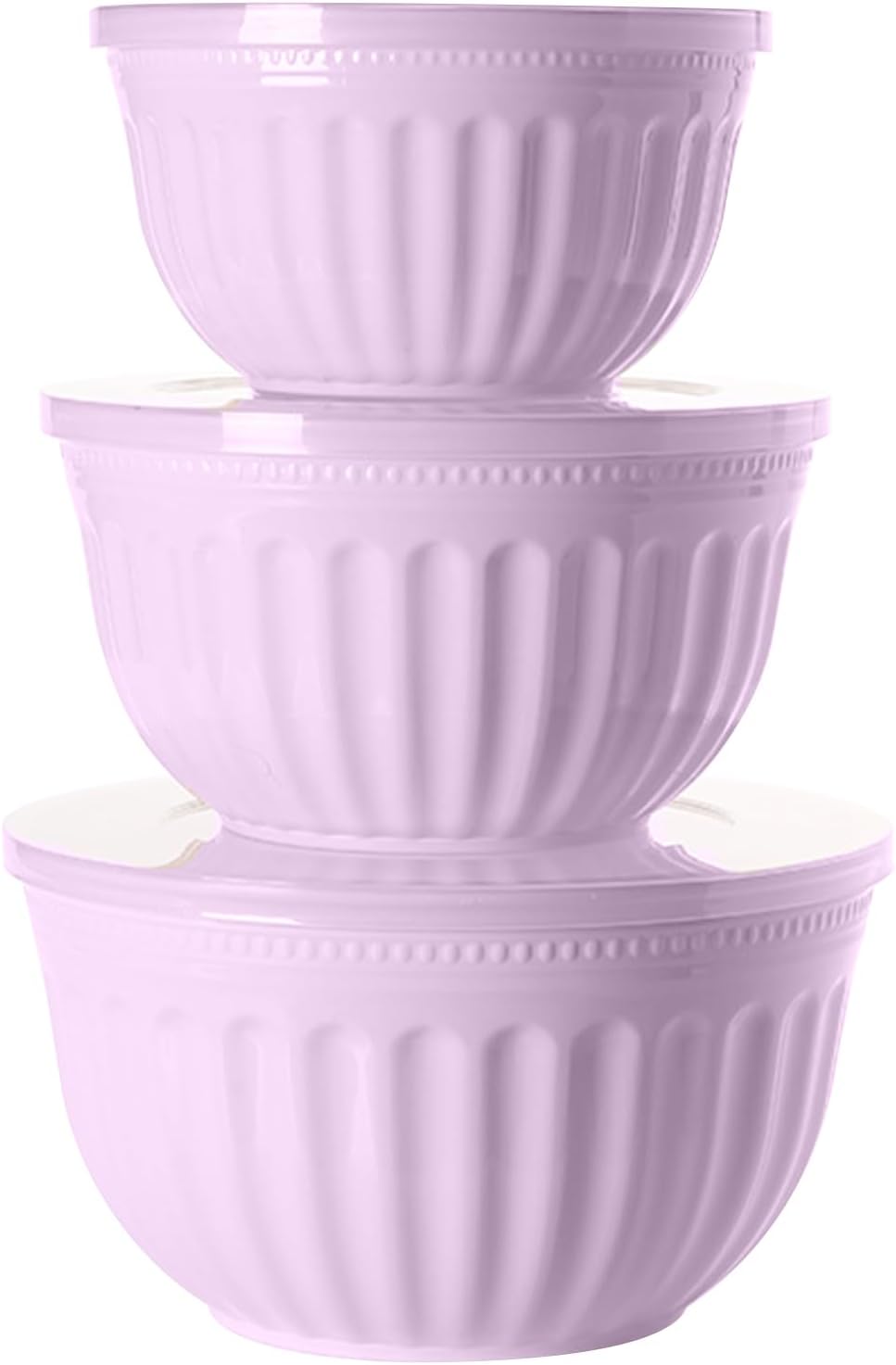 Salad Bowl Set with Lid, Large Mixing Bowl Set, 3 Pieces, 2 L/3 L/4 L, Stackable Large Bowls for Kitchen, Made of Premium Plastic, BPA-Free, Suitable for Dishwasher and Microwave (Pink)