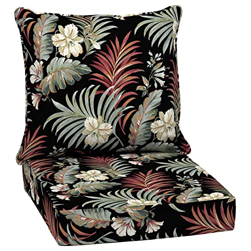 Arden Deep Seat Outdoor Chair Cushion Set, 24 in x 24 in, Weather-Proof, Rain-Proof, Fade Resistant Patio Cushion Set for Chair, Sofa, and Couch Simone Black Tropical by Arden Selections - Used condition - US$25.24