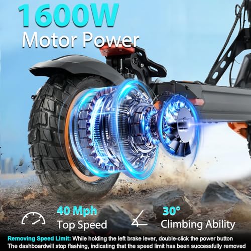 Electric Scooter Adults, 1600 W Motor Up to 50 Miles Range & 40 MPH Top Speed, 10″ Off Road Tire Folding E-Scooter with Detachable Seat for Teen Commuting (UL 2272tested)