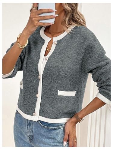 MakeMeChic Women's Knitted Cardigan Sweater Casual Button Front Long Sleeve Crew Neck Sweaters Tops4