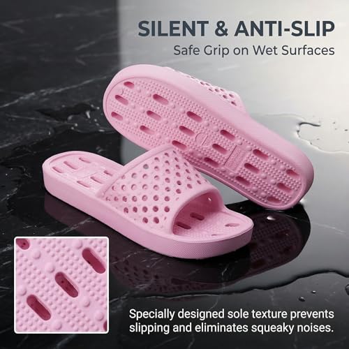 Image of clootess Shower Shoes Slide for Men and Women Holes Bath Slipper Bathroom Sandal Pool Gym College Dorm Non-Slip