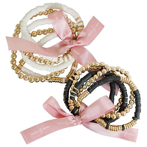 Harper Meyers Beaded Bracelet Bundle Set – Elegant Stackable Beaded Bracelets for Women – Comfortable and Stretchy Bracelets for Everyday Wear – Versatile and Stylish Gift for Any Occasion - Black & White