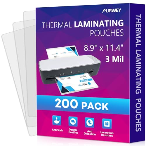 FURWEY 200 Pack Laminating Sheets, 3 mil, 8.9