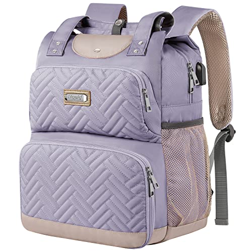 Mogplof Lunch Bag Backpack, Insulated Cooler Laptop Backpack Water-Resistant With Usb Port, 15.6 Inch Laptop Bookbag Food Backpacks For Work College Travel,Lunch Box Bag Rfid For Women Nurse, Purple #TOP18