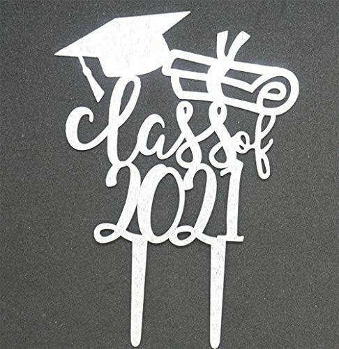 Awyjcas Class of 2021 Cake Topper -2021 Congrats Grad Party Decorations Supplies - High School Graduation, College Graduate Cake Topper (Silver)